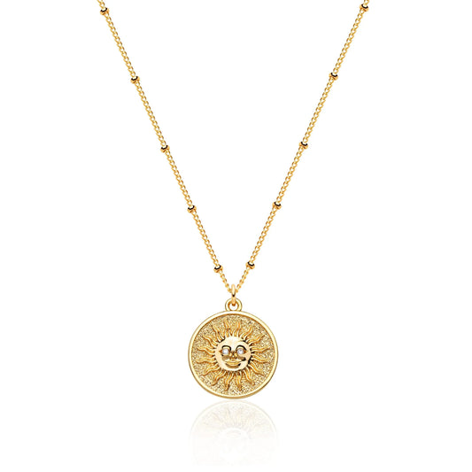 14K Gold Plated Vintage Circle Coin Retro Textured Medallion Disc Chunky Pendant Necklace for Women Jewelry